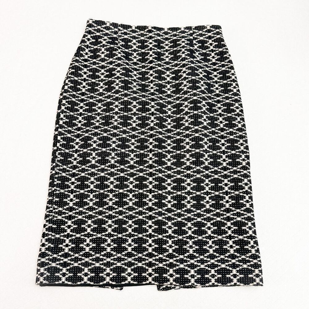 Hobbs London Black White Patterned Pencil Skirt Back Slit Size 6